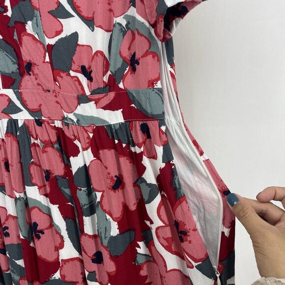 Seasalt Cornwall Size 6 Birch Leaf Midaxi Tea Dress Organic Cotton Red Floral - Picture 6 of 9